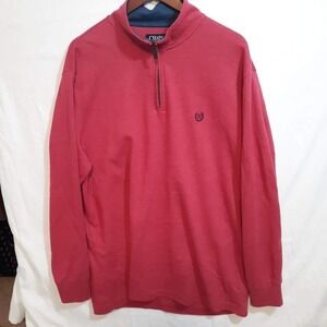 Ralph Lauren's Chaps Men's Heathered Red 1/4 Zip Sweatshirt Navy Logo Size XLT